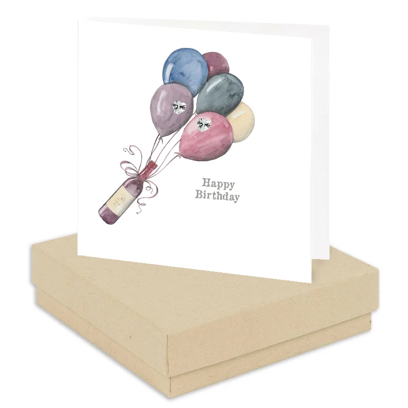 Happy Birthday Boxed Sterling Silver Stud Earrings with Wine and Balloon Design