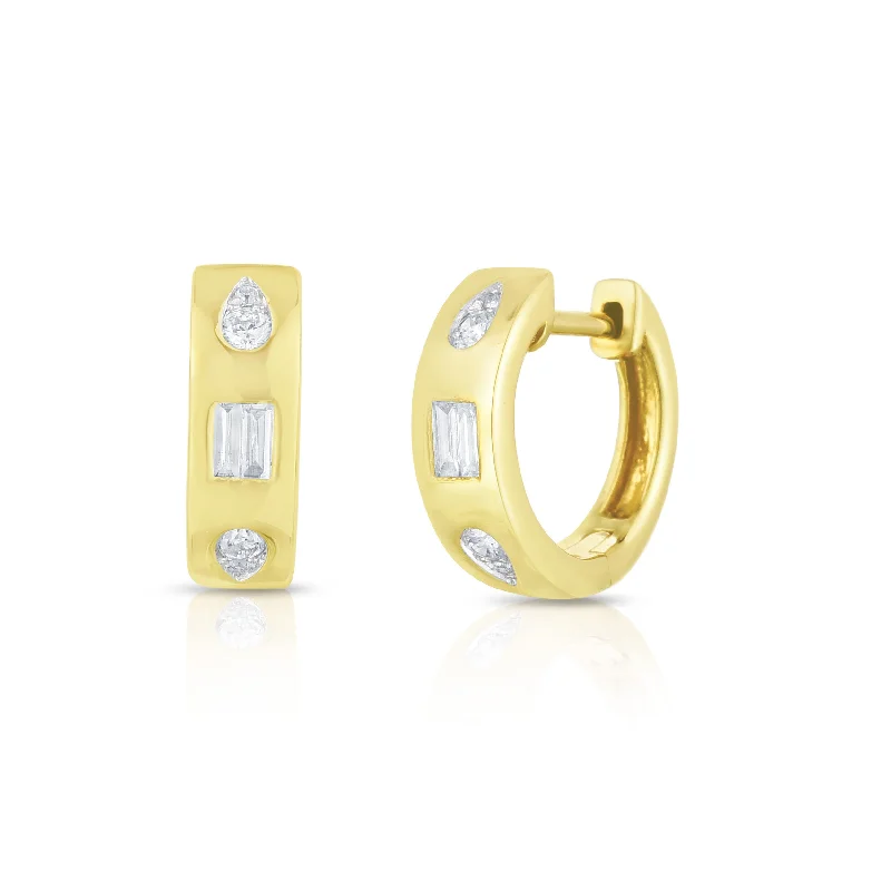 Bold cuff earrings-14 Karat Yellow Huggie Diamonds Earrings