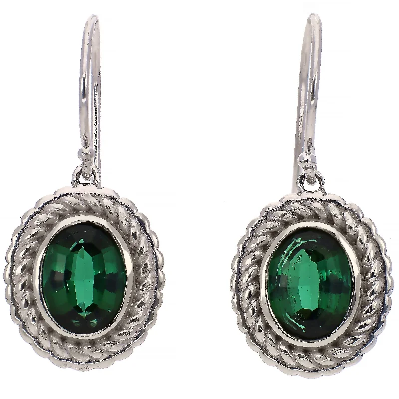 Light bead earrings-14K White Gold Oval Green Tourmaline Earrings