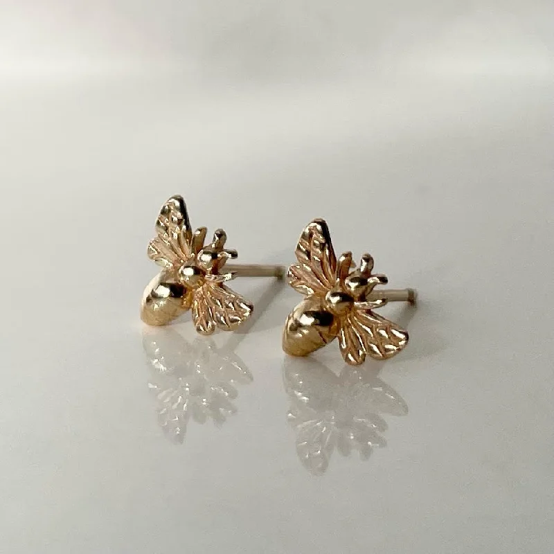 Spinel earrings-14KY Gold Honey Bee Stud Earrings