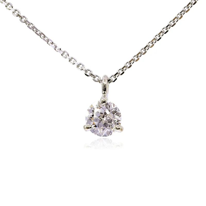 Bear charm necklaces-14K WHITE GOLD DIAMOND SOLITAIRE PENDANT NECKLACE - 0.55CT