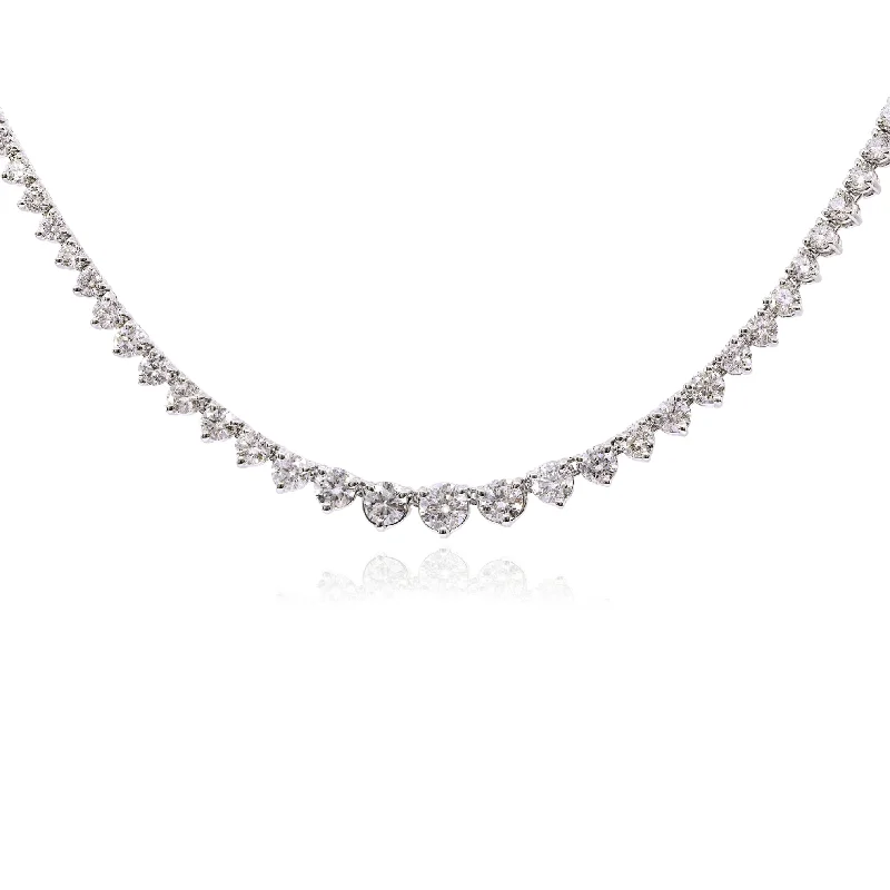 Suspended gem necklaces-14K WHITE GOLD RIVIERA DIAMOND GRADUATED TENNIS NECKLACE - 10.11CTW