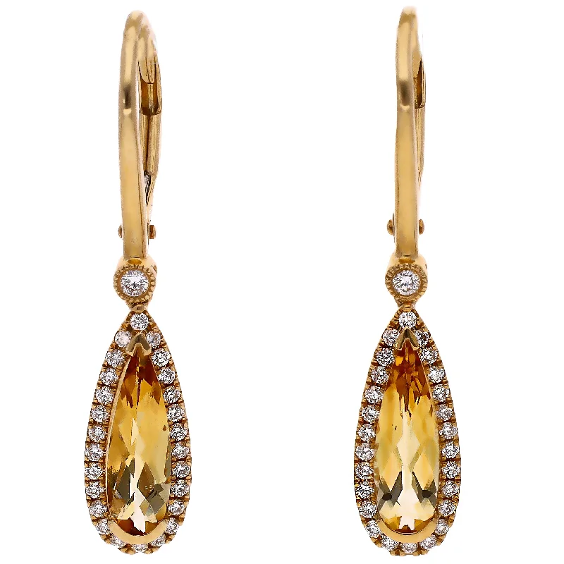 Astro charm earrings-14K Yellow Gold Pear Shaped Citrine & Diamond Leverback Earrings