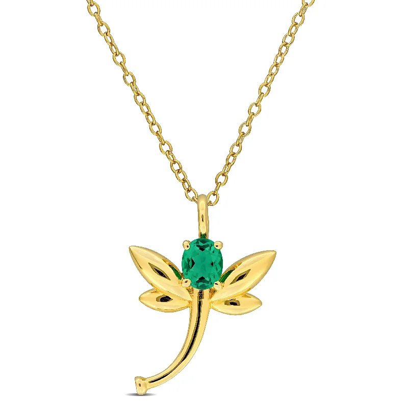 Full moon necklaces-Mimi & Max 1/3ct TGW Created Emerald Diamond Accent Dragonfly Necklace Yellow Silver-18 in