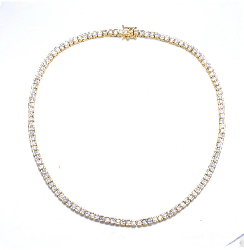 Multi-strand necklaces-Sterling Silver 14K Gold Plated with Cubic Zirconia Classic Tennis Chain Anniversary Necklace