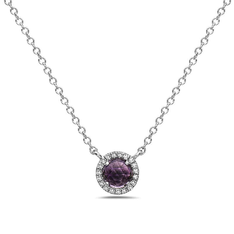 Etched disc necklaces-Amethyst And Diamond Halo Necklace