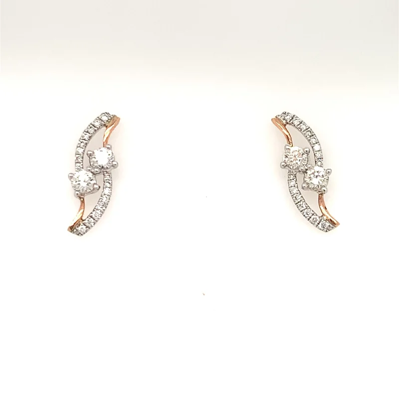 Bright pearl earrings-14 Karat Two Tone Stud Diamond Earrings