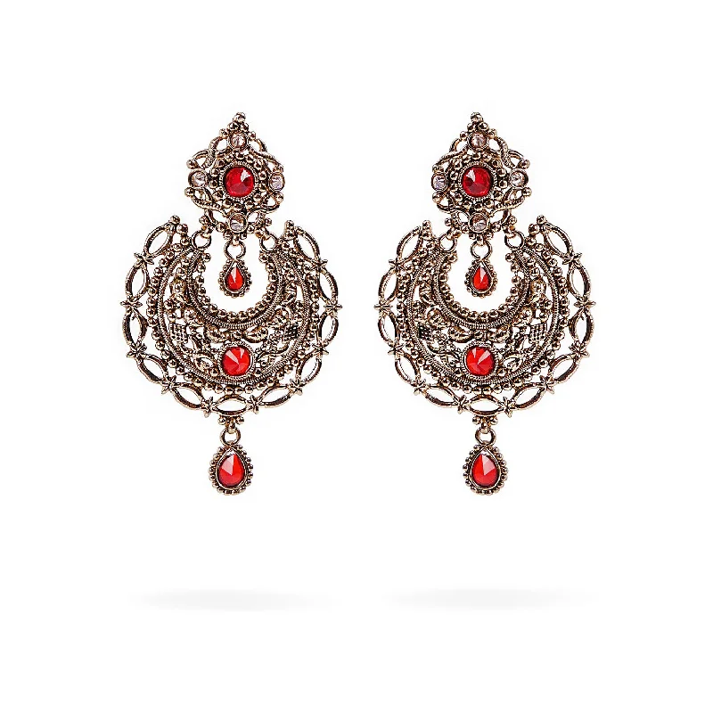 Blended metal earrings-Neela Chandbali Earrings in Red