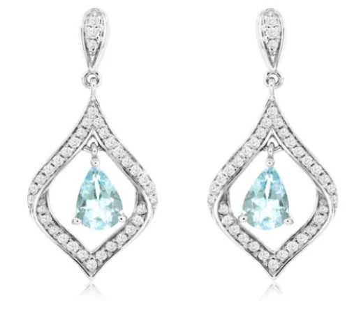 Multi-drop earrings-14 Karat White Aquas Gemstone Earrings