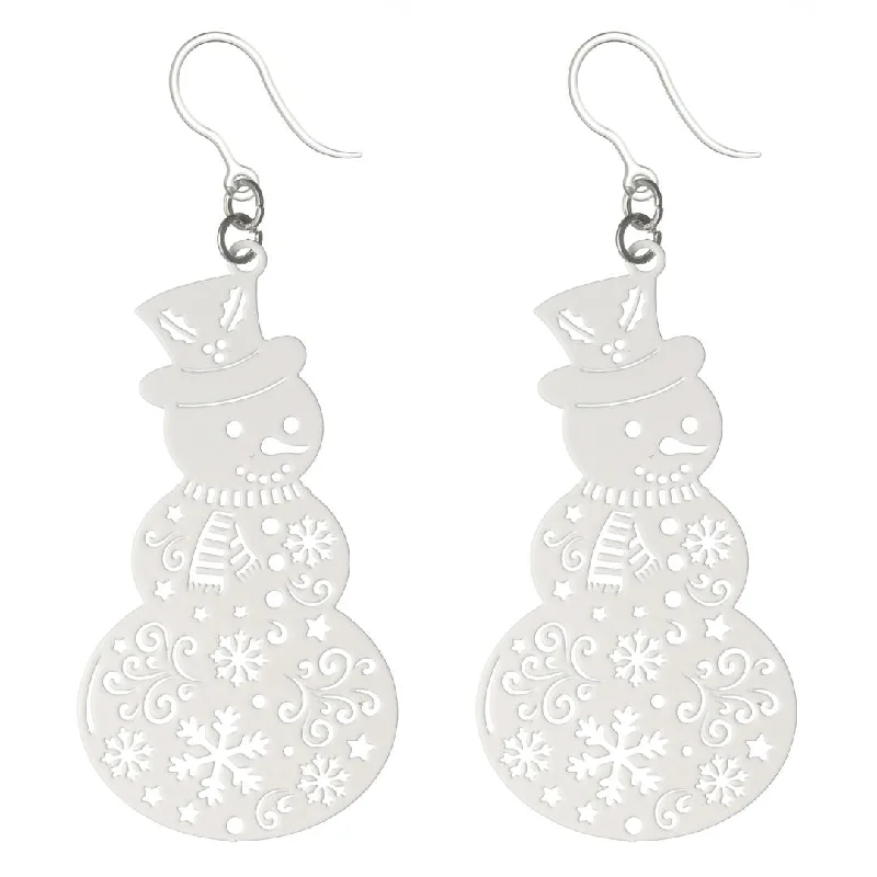 Decorative Snowman Dangles Hypoallergenic Earrings for Sensitive Ears Made with Plastic Posts