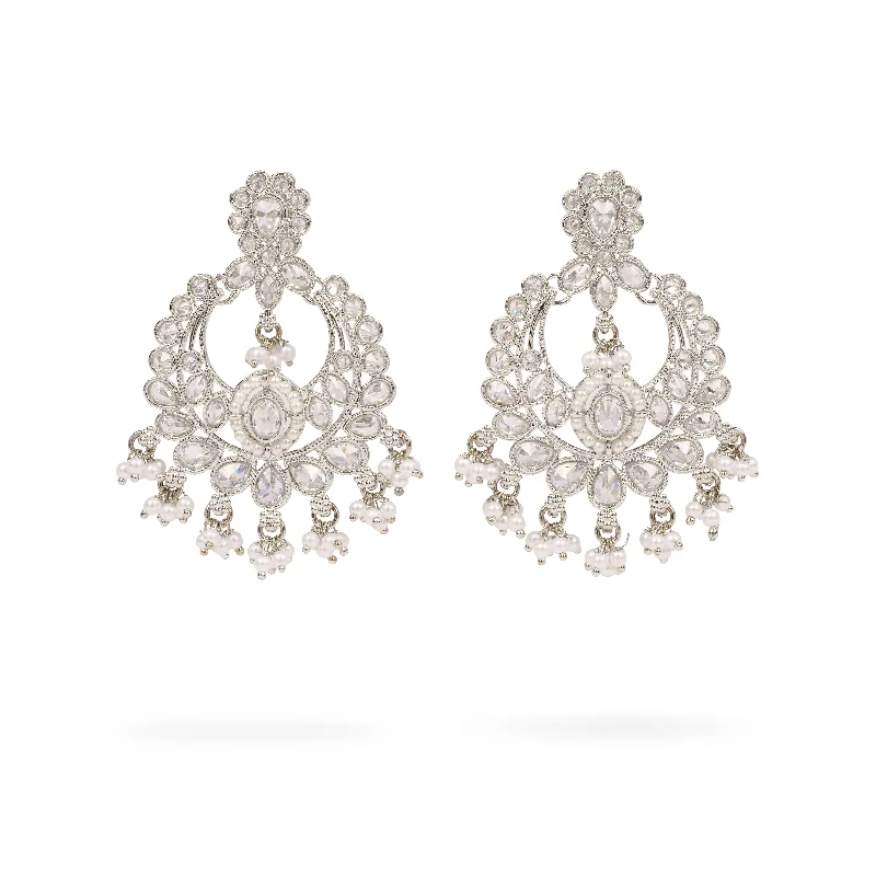 Tiny triangle earrings-Toral Chandbali Earrings in Rhodium