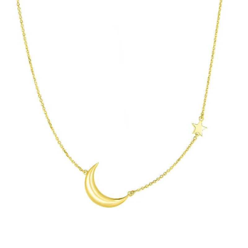 Oval gem necklaces-14kt Gold 17 inches Yellow Finish 1x12x17mm Stars & Moons Necklace with Spring Ring Clasp