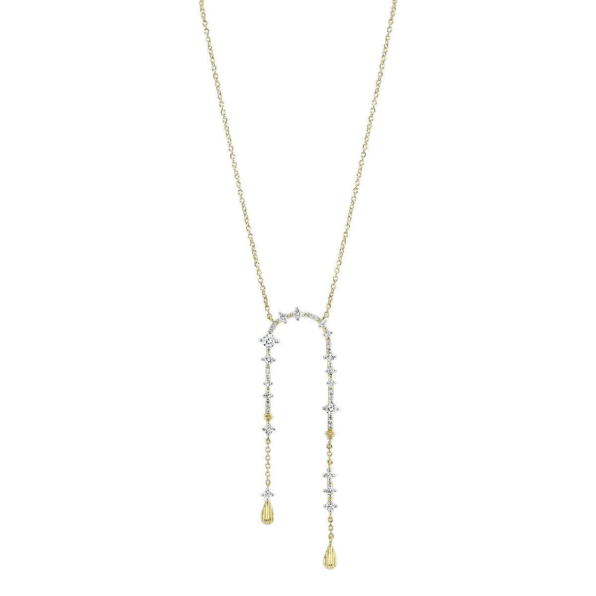 Bright name necklaces-SLOANE STREET 18K YELLOW GOLD DOUBLE DROP CONFETTI DIAMOND NECKLACE - 0.52CTW