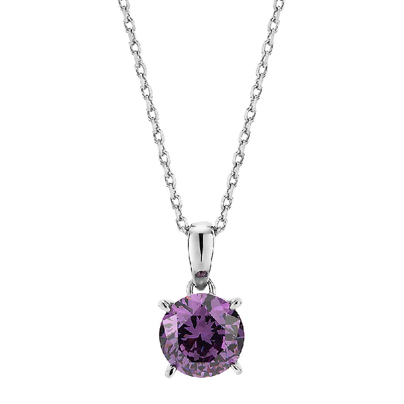 Astro charm necklaces-Round Brilliant solitaire necklace with amethyst simulant in sterling silver