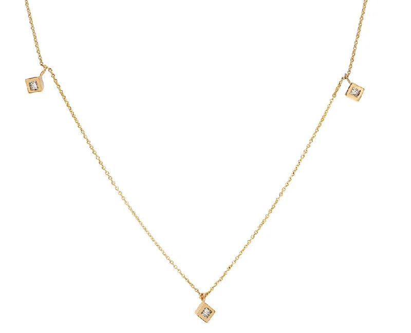 Firm clasp necklaces-Triplet Princess Diamond Gold Necklace