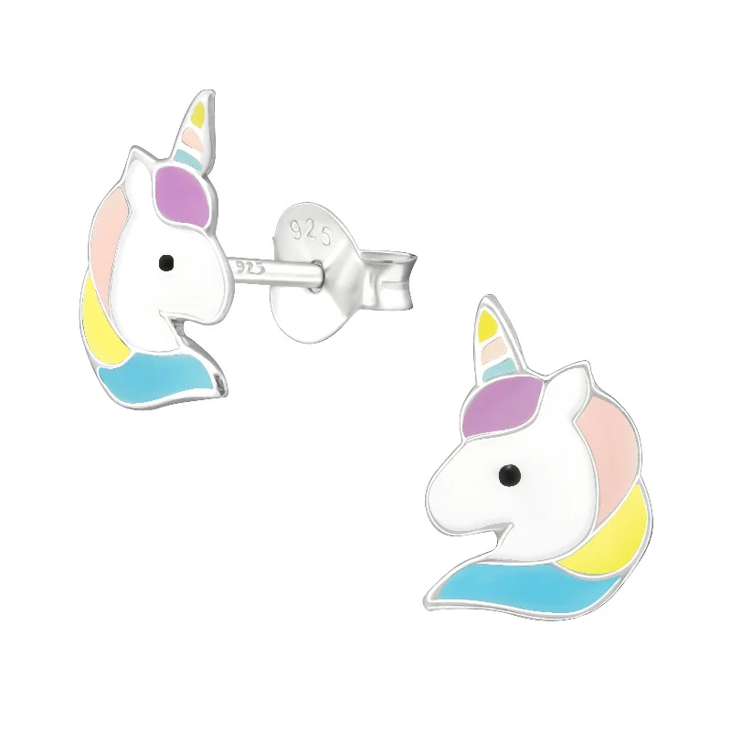 Warm wood earrings-Children’s Sterling Silver Pastel Unicorn Earring’s.