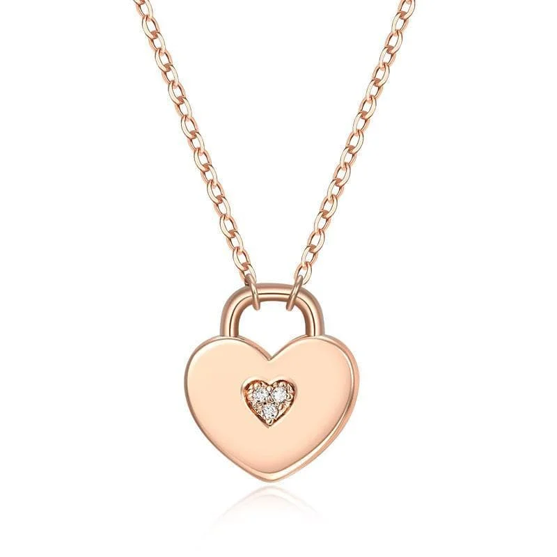 Light enamel necklaces-14KRG 0.01Ct Heart Lock Pendant