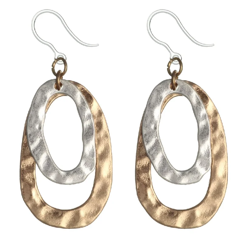 Metallic Double Oval Dangles Hypoallergenic Earrings for Sensitive Ears Made with Plastic Posts