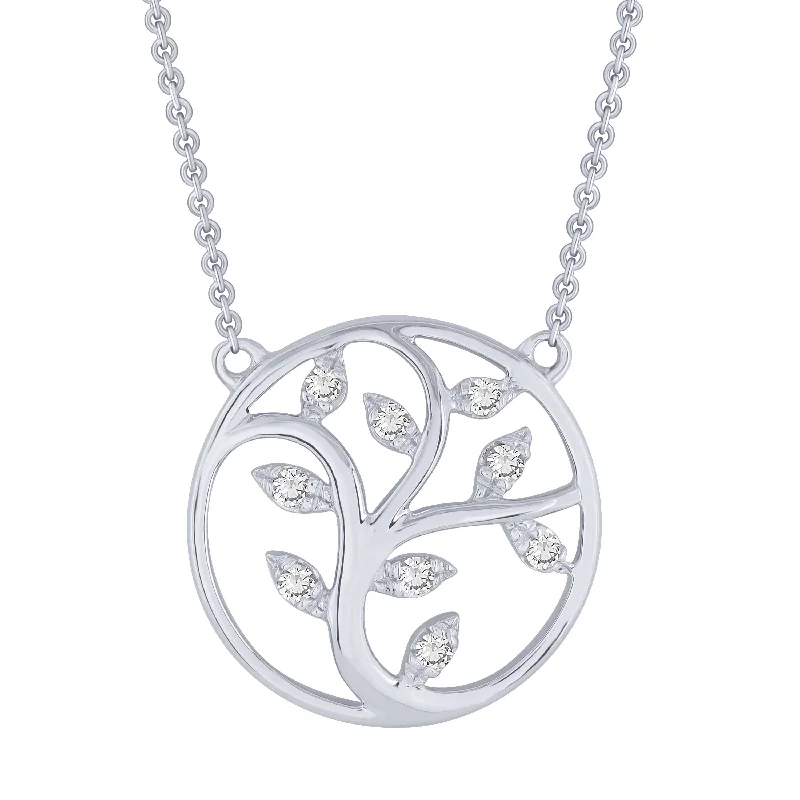 Braided link necklaces-Sterling Silver 0.10Ctw Diamond Tree Of Life Pendant