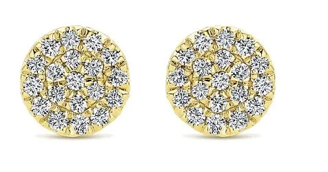 Chiseled disc earrings-14 Karat Yellow Stud Diamond Earrings