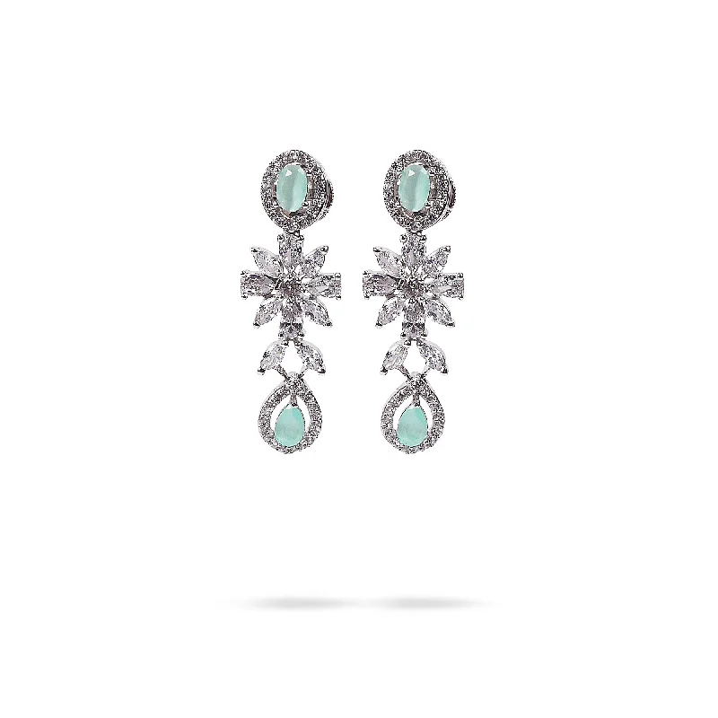 Small dot earrings-Floral Cubic Zirconia Earrings in Mint