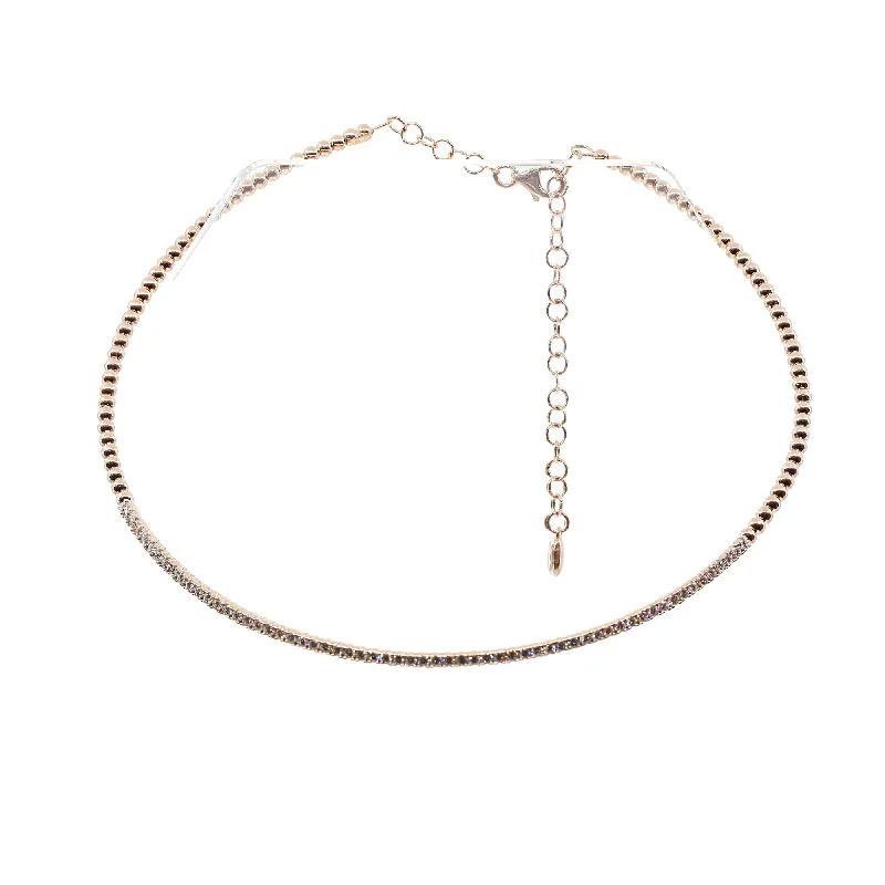 Glossy bead necklaces-18K ROSE GOLD BEADED DIAMOND CHOKER NECKLACE 1.00CTW