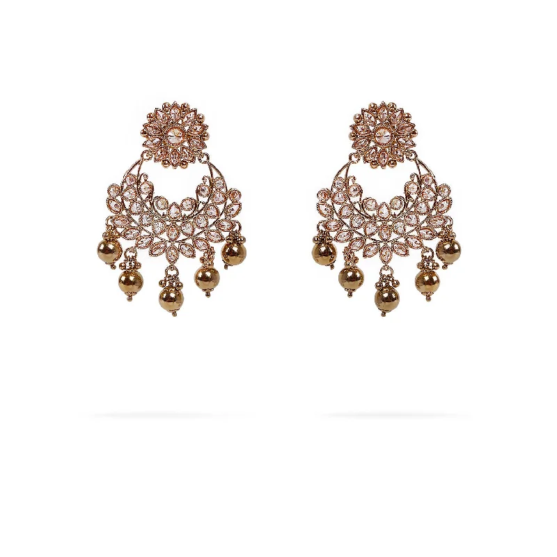 Chiseled disc earrings-Shibani Chandbali Earrings in Gold Bead