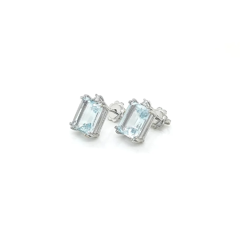 Plain cross earrings-Earth Grown Aquamarine and Diamond 18ct White Gold Earrings