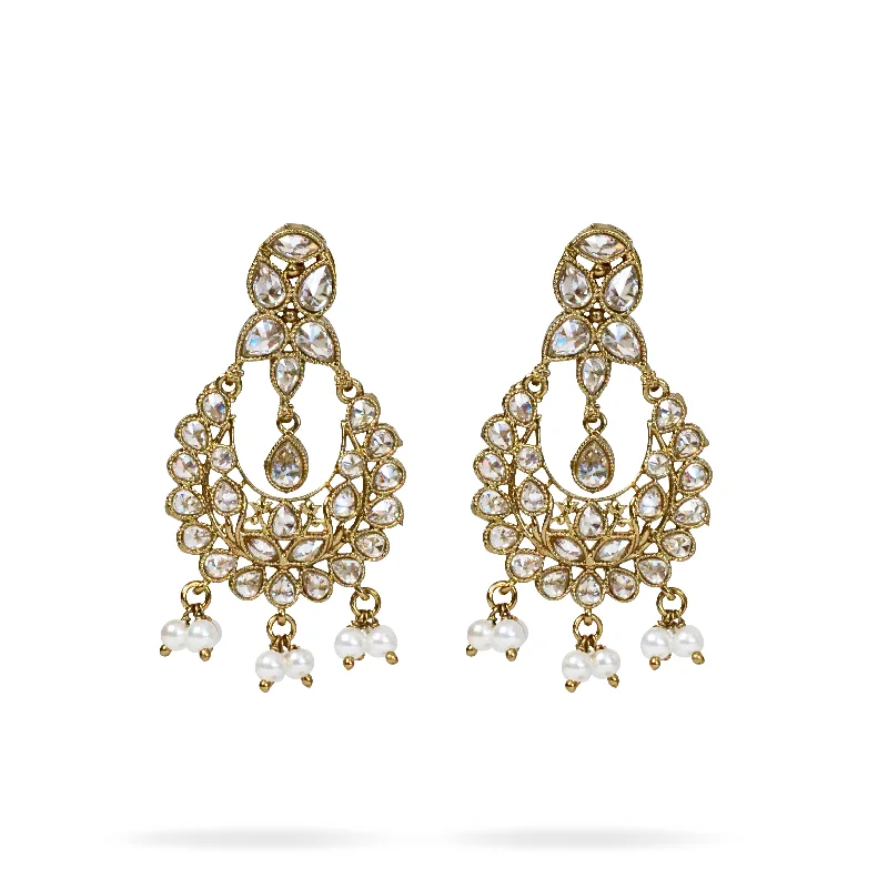 Woven cord earrings-Tashi Chandbali Earrings in White