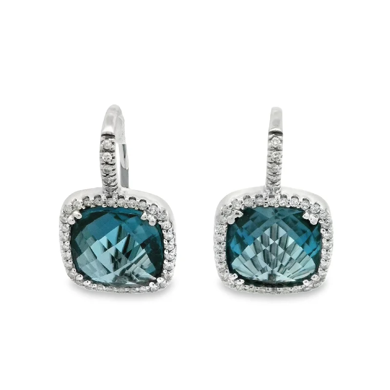 Blended metal earrings-14 Karat White Blue Topaz Gemstone Earrings