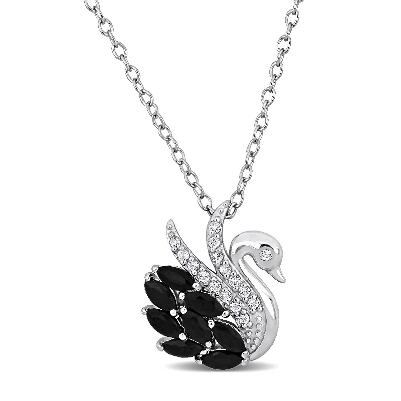 Onyx stone necklaces-Mimi & Max 1 2/5ct TGW Black Spinel White Topaz Swan Necklace Sterling Silver-18 + 2 ext.