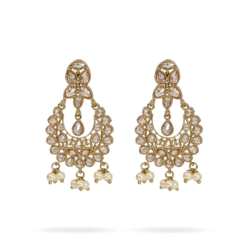 Ruby stud earrings-Tashi Chandbali Earrings in Pearl and Antique Gold