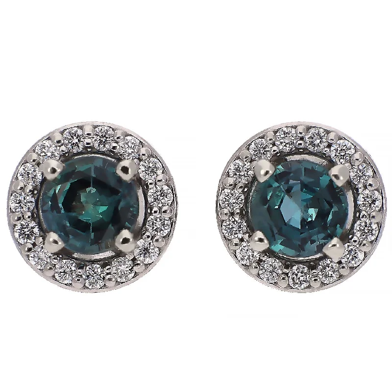 Graceful art earrings-14K White Gold Round Alexandrite with Diamond Halos Stud Earrings