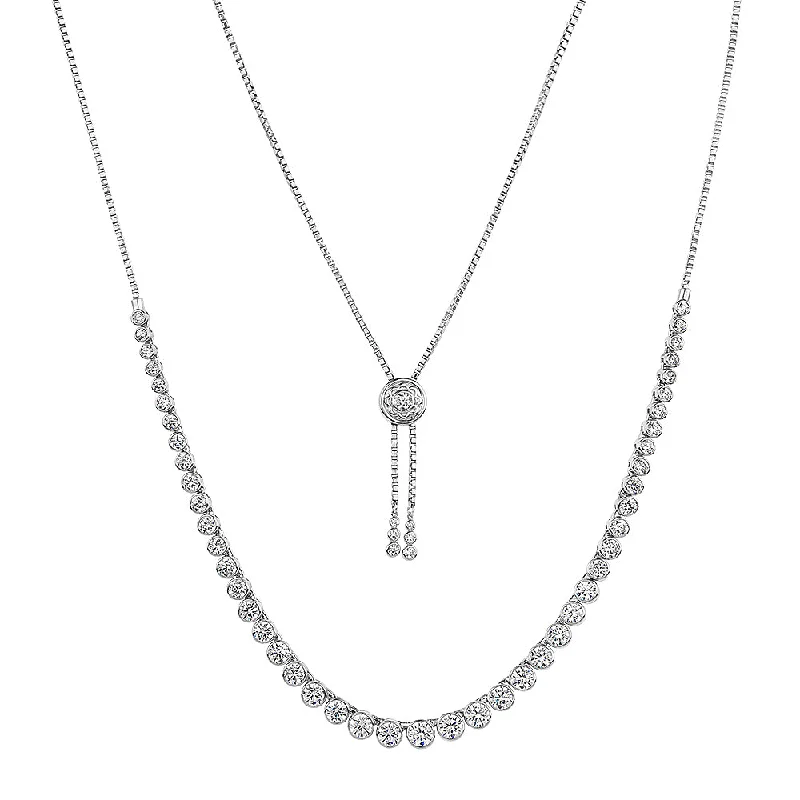 Curved pendant necklaces-Slider necklace with 9.89 carats* of diamond simulants in sterling silver