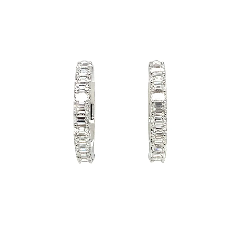 Tiny star earrings-14 Karat White Medium Hoop Diamonds Earrings