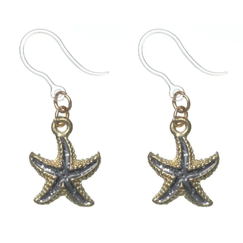 Glittery Starfish Dangles Hypoallergenic Earrings for Sensitive Ears Made with Plastic Posts