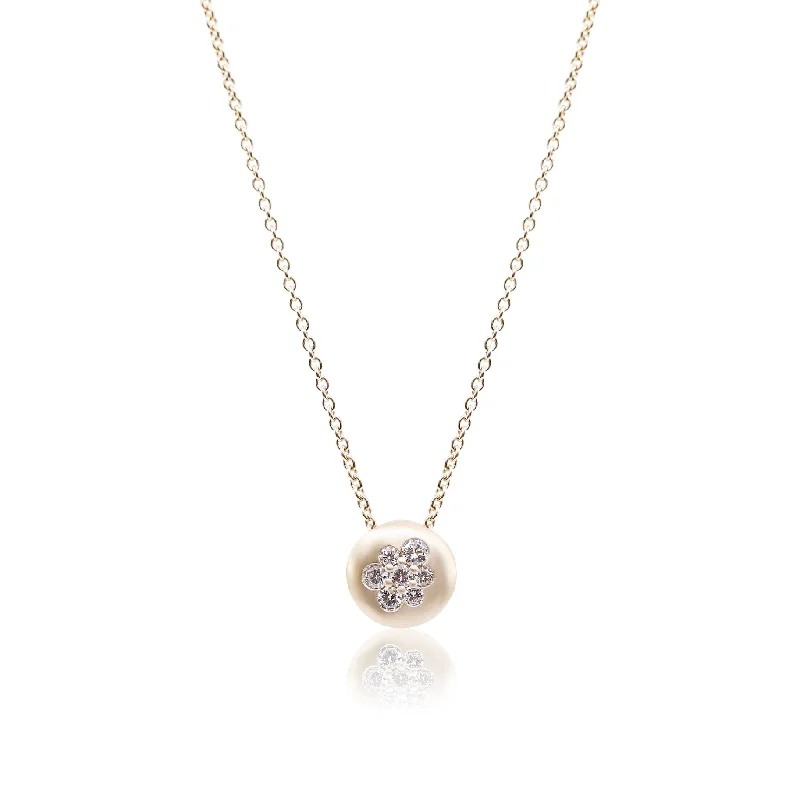 Wave pattern necklaces-MARK PATTERSON 18K YELLOW GOLD TANGLE CLUSTER DISC PENDANT NECKLACE WITH SATIN FINISH 0.18CTW