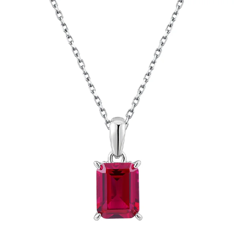 Fine-line necklaces-Round Brilliant solitaire necklace with ruby simulant in sterling silver