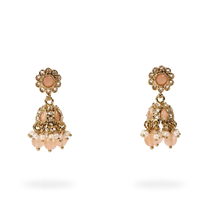 Petal hoop earrings-Small Daisy Jhumka Earrings in Peach