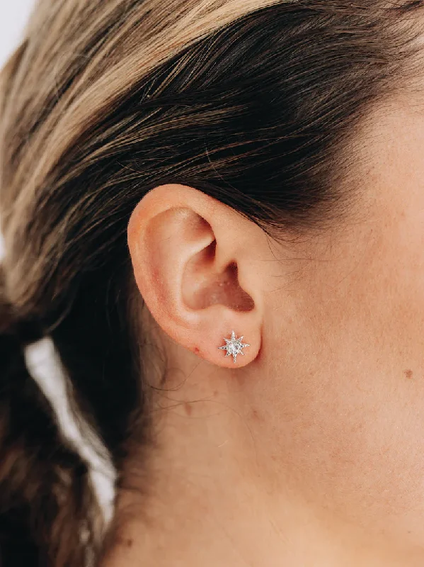 Tiny heart earrings-Micro Aztec Starburst Studs - Swiss Blue Topaz & Silver