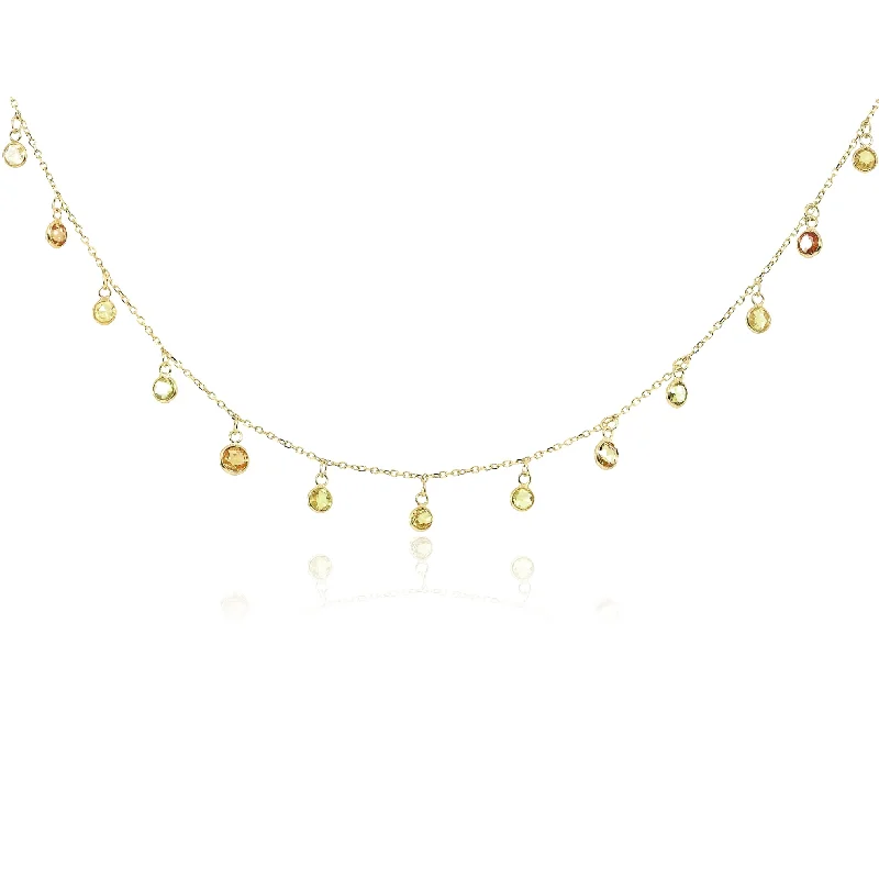 Blended metal necklaces-18K YELLOW GOLD GOLDEN SAPPHIRE BEZEL SET NECKLACE