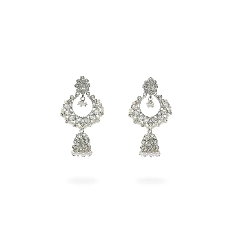 Ripple motif earrings-Ethnic Bead Edge Jhumka Earrings in Rhodium