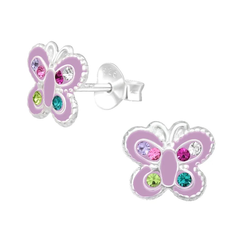 Retro clip earrings-Children’s Sterling Silver Colourful Butterfly Earring’s