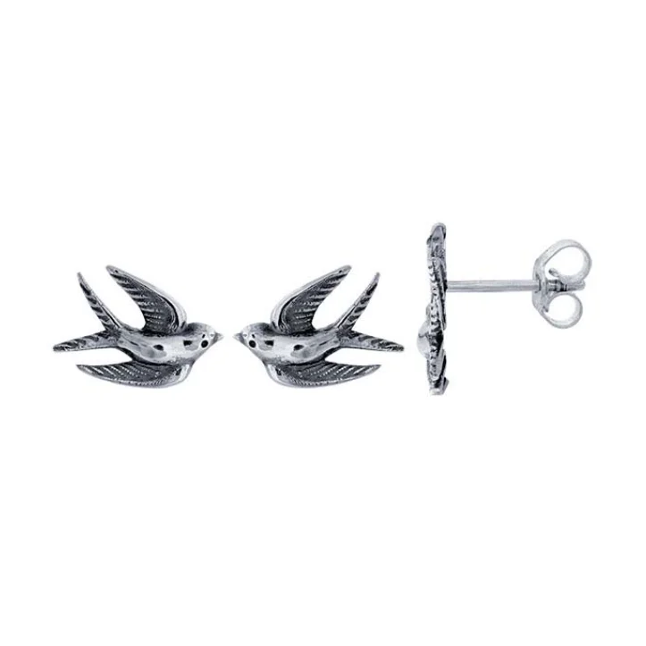 Light gem earrings-Silver Swallow Stud Earrings