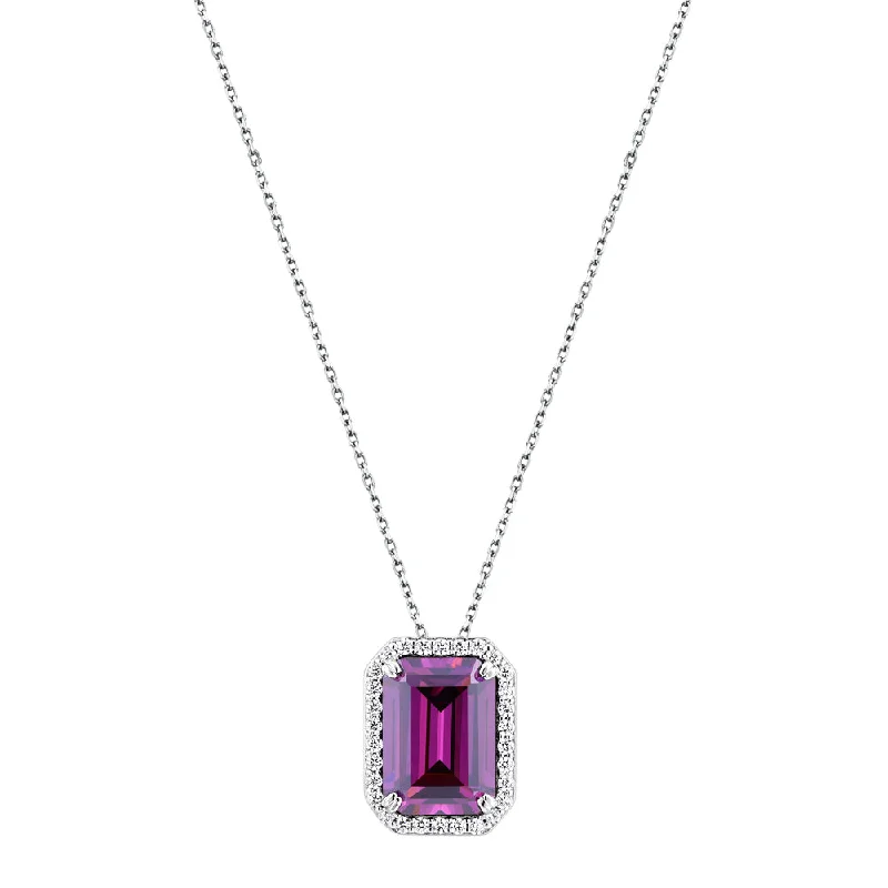 Galaxy charm necklaces-Halo necklace with pink tourmaline simulant and 0.45 carats* of diamond simulants in sterling silver