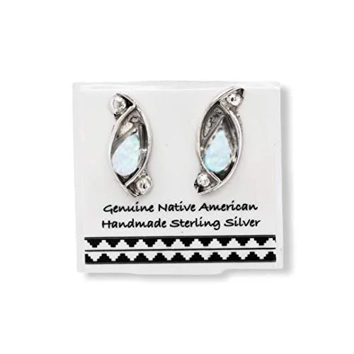 Desert Opal Stud Earrings, 925 Sterling Silver, Native American USA Handmade, Nickel Free, White Synthetic Opal