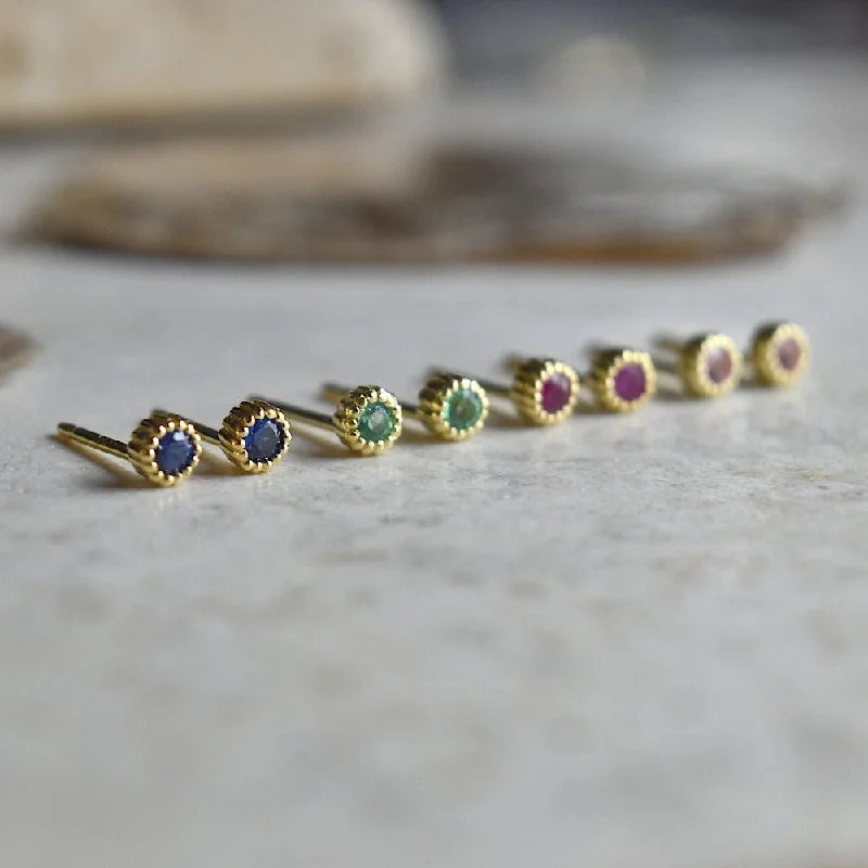 Tiny heart earrings-Milgrain Bezel Set Gemstone Stud Earrings