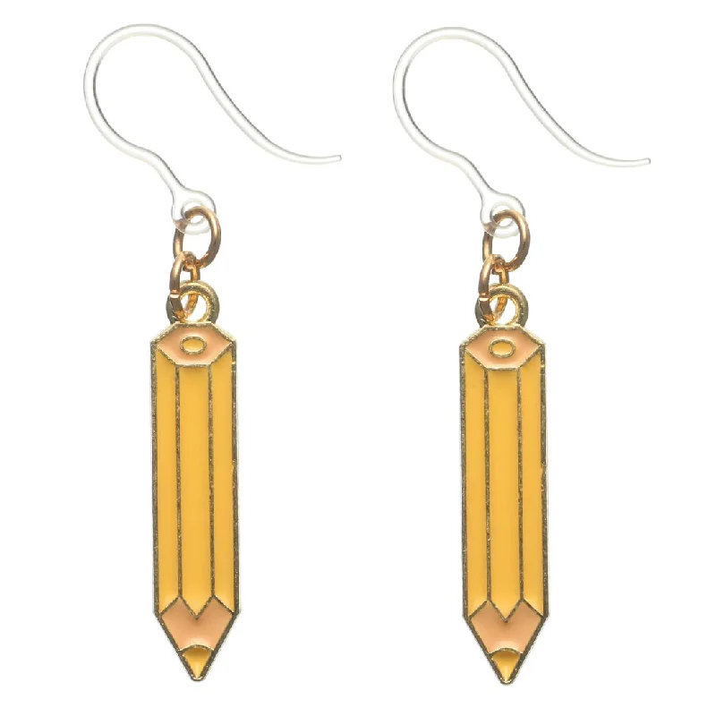 Yellow Pencil Dangles Hypoallergenic Earrings for Sensitive Ears Made with Plastic Posts