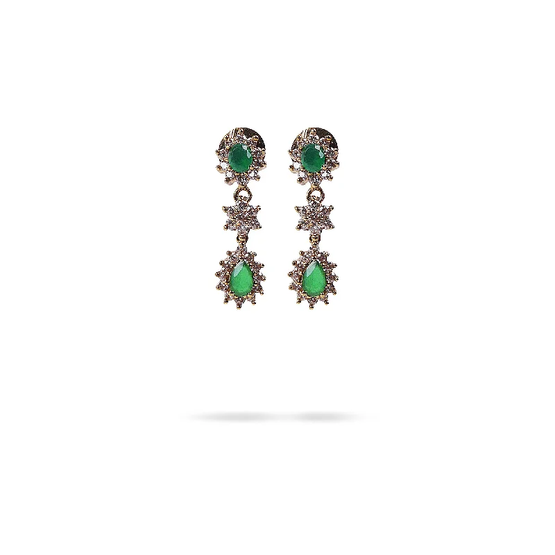 Stellar glow earrings-Teardrop Star Cubic Zirconia Earrings in Green