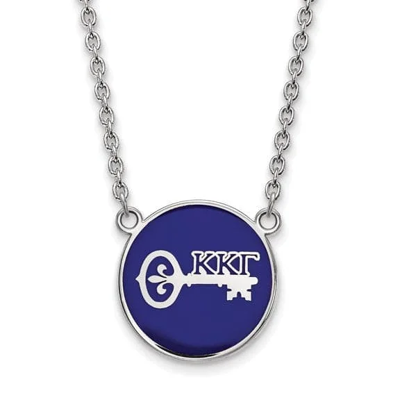 High bar necklaces-Sterling Silver Pitt Greek Kappa Kappa Gamma Blue Enamel Disc Necklace